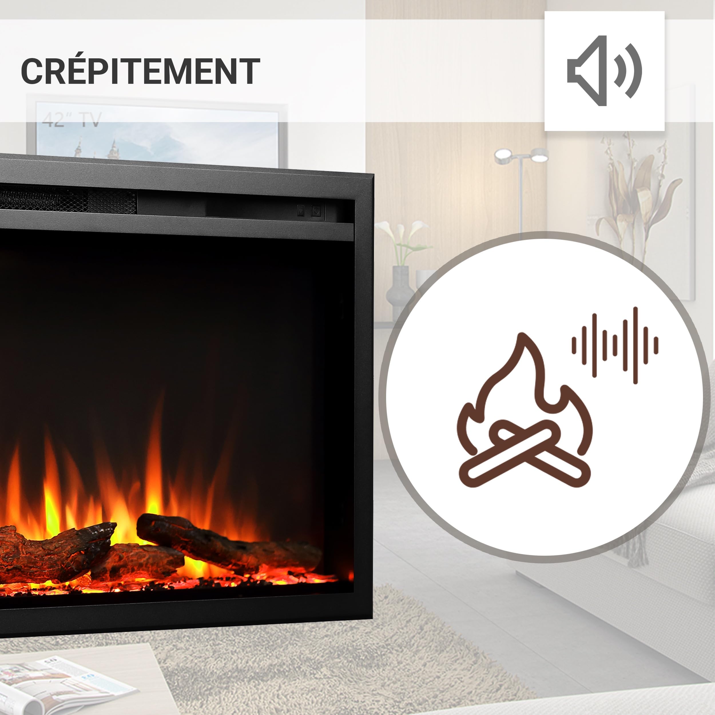 BALDERIA Atalanta 72 - Cheminee Electrique Effet Flamme LED, encastrable, WiFi