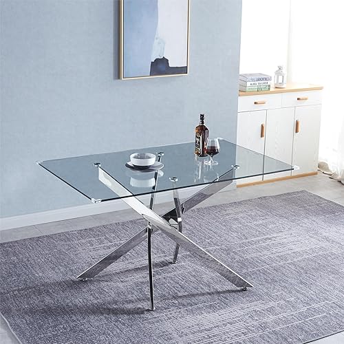 Miniatura 55 de Mesa de comedor redonda de vidrio de 36 pulgadas para 2-4 personas, patas de metal negro resistentes, mesa de cocina redonda de vidrio para
