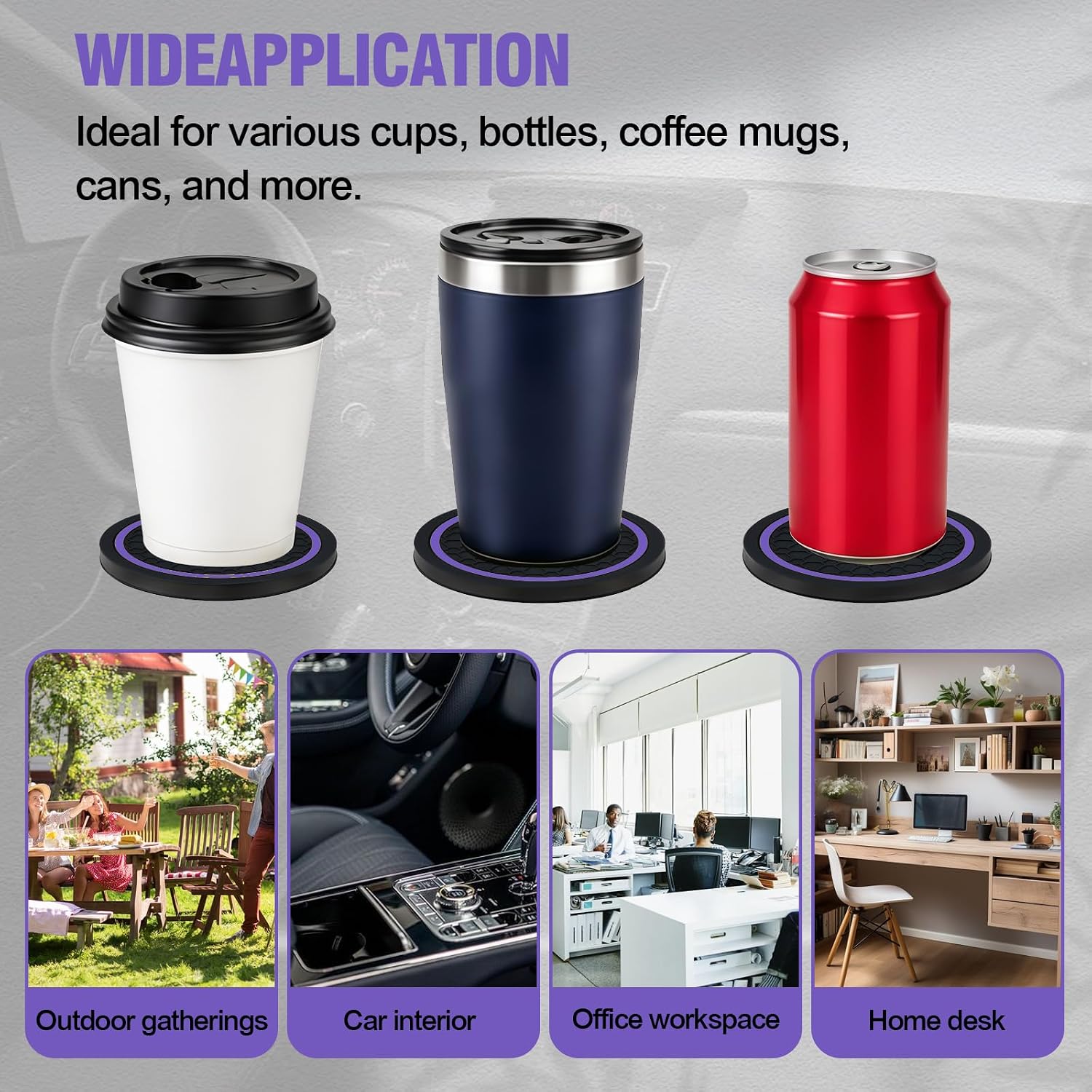 4PCS Car Cup Holder Coasters, 2.75 Inch Non-Slip Insert Water Bottle Holder Pads,Dustproof Automotive Cars Interior Accessories, Universal for Vehicles, SUVs, RVs (Black/Purple) image 4