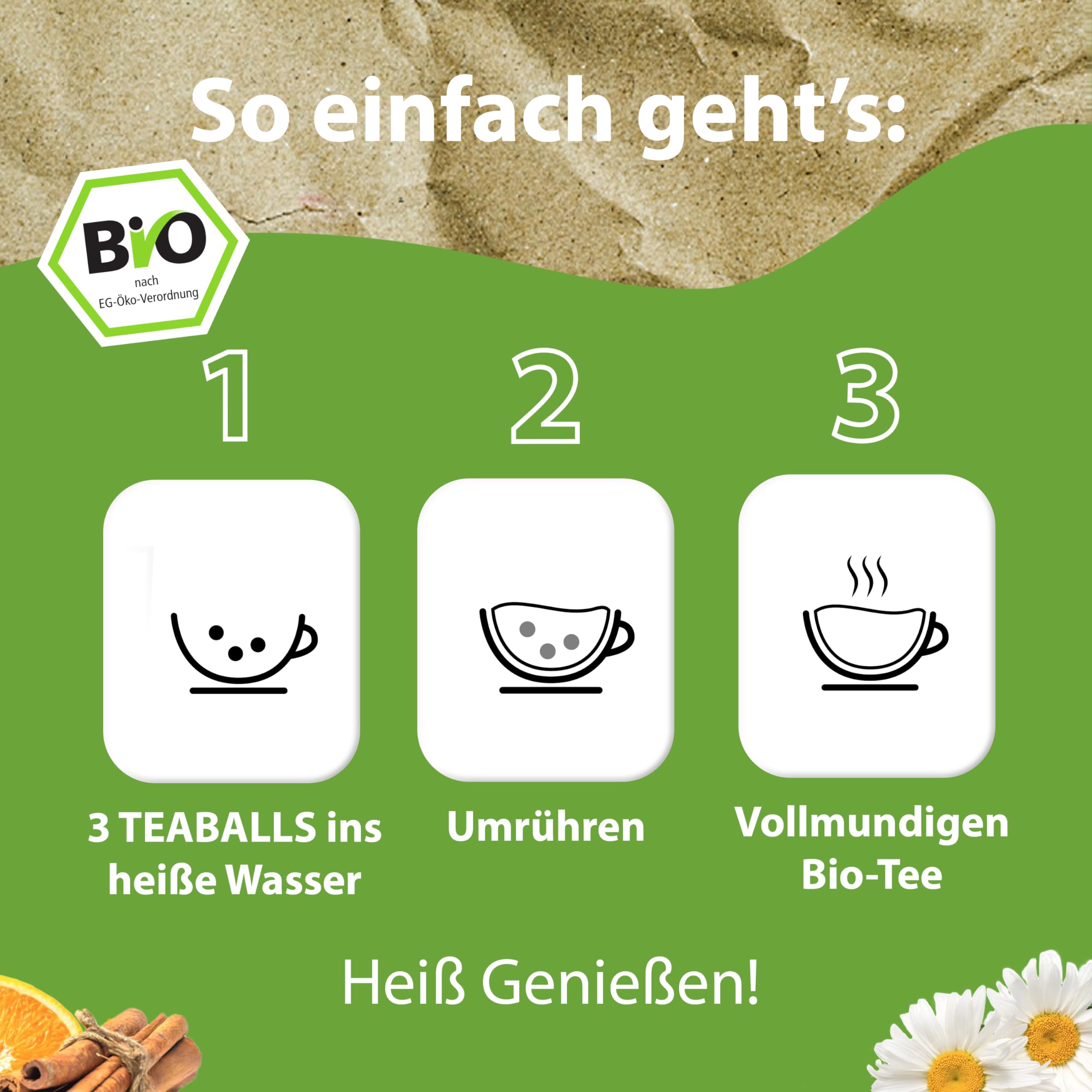 TEABALLS BIO TEA – 5ER SET SUPER FIT MIT PAM – Ingwer-Kurkuma-Orange, Chai Latte, Choco Chai, Sencha, Rothenberger Kräutermix – ca. 200 Tassen – Tee ohne Beutel, nur mit heißem Wasser – Geschenkidee