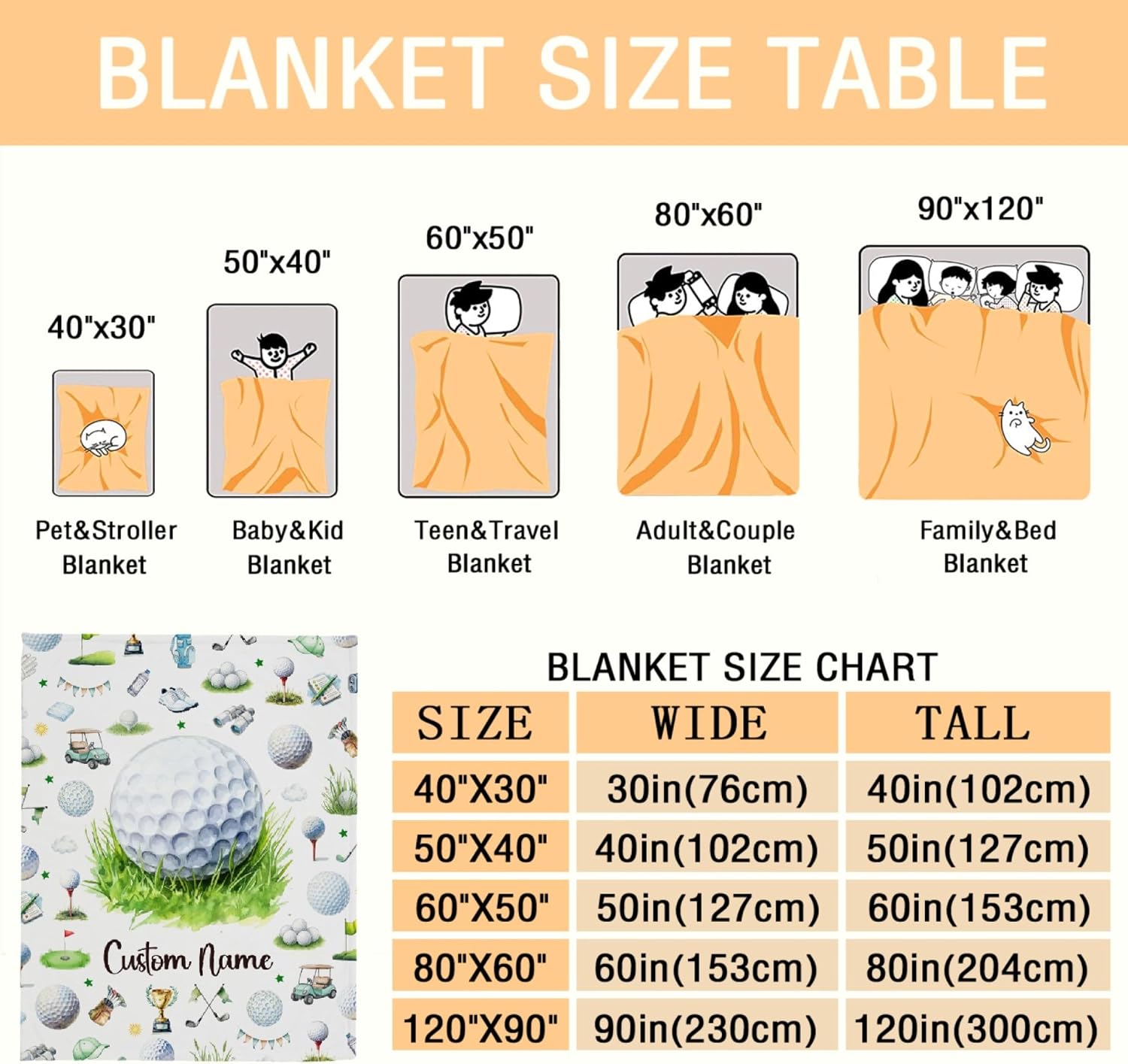 Custom Golf Blanket,Personalized Baby Custom Golf Blanket,Soft Cozy Personalized Baby Gifts for Christmas Birthday Infant Newborn Shower,50"x60"-Full Size for Teens