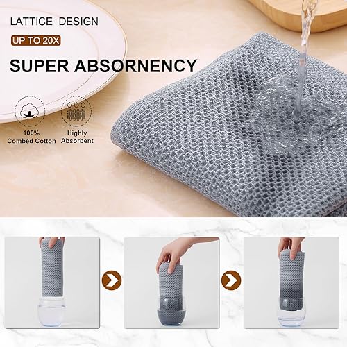 Miniatura 3 de Mordimy Toallas de cocina 100% algodón, tejido gofre, suaves, superabsorbentes y de secado rápido, toallas de mano con lazo para colgar, paquete de