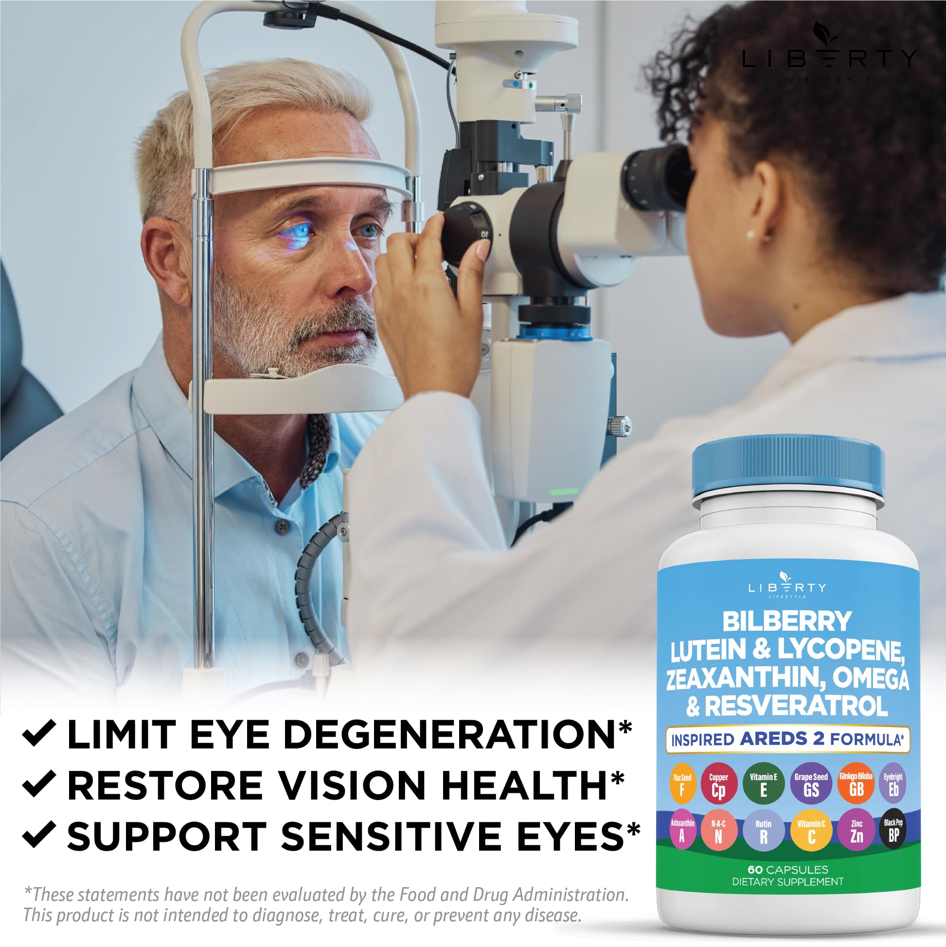 Liberty Lifestyle Eye Health Vitamins with Bilberry, Lutein & Zeaxanthin, Lycopene, Resveratrol, Grape Seed Extract, Flaxseed Astaxanthin- AREDS 2-120 Capsules — Amazon image 4