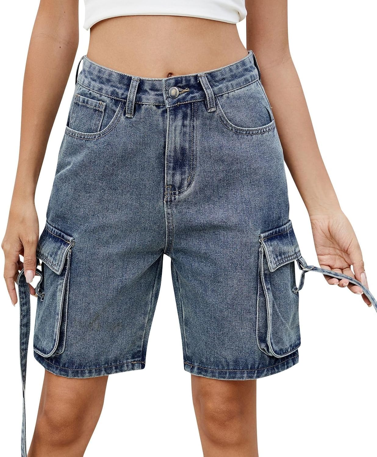 High Waisted Jeans Shorts Womens Mid Thigh Cargo Jamaica Ubuy