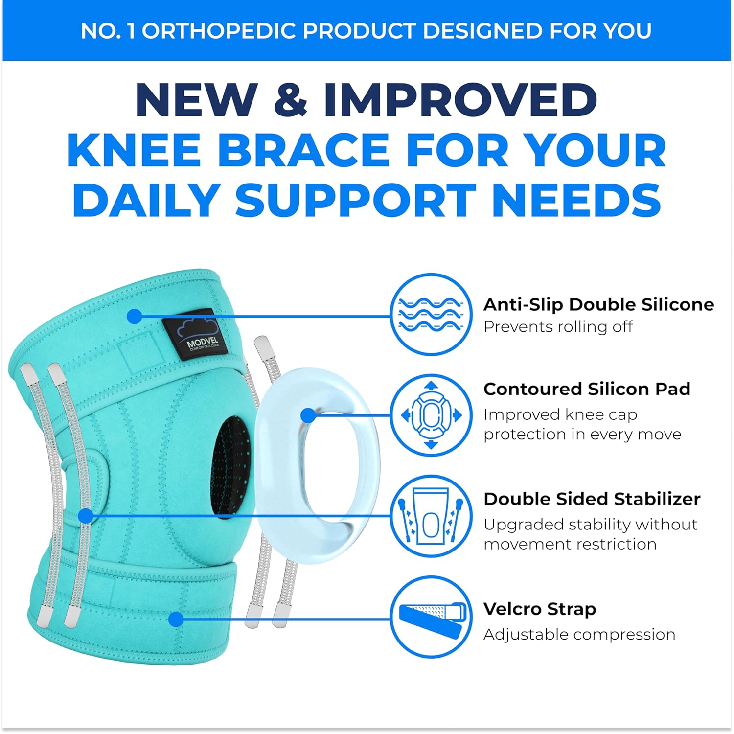Modvel ELITE Knee Brace for Men & Women – Patella Gel Pads & Side Stabilizers for ACL, Meniscus Tear, Arthritis & Injury Recovery – Maximum Support for Running, Sports & Joint Pain Relief
