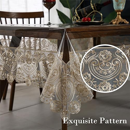 Miniatura 4 de Mantel rectangular de plástico transparente de vinilo impermeable, borde de encaje bordado, mantel transparente para comedor, cocina al aire libre