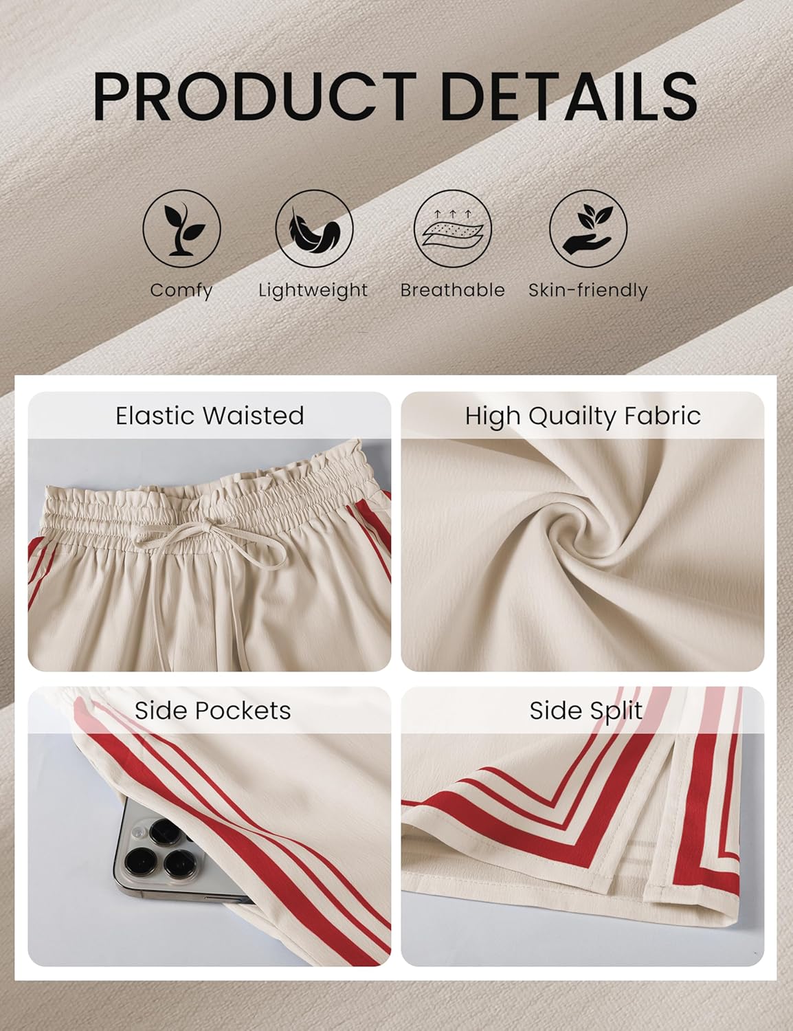 Womens Casual Wide Leg Side Striped Pant Drawstring Elastic Waist Lounge Palazzo Pants with Pockets - Image 8