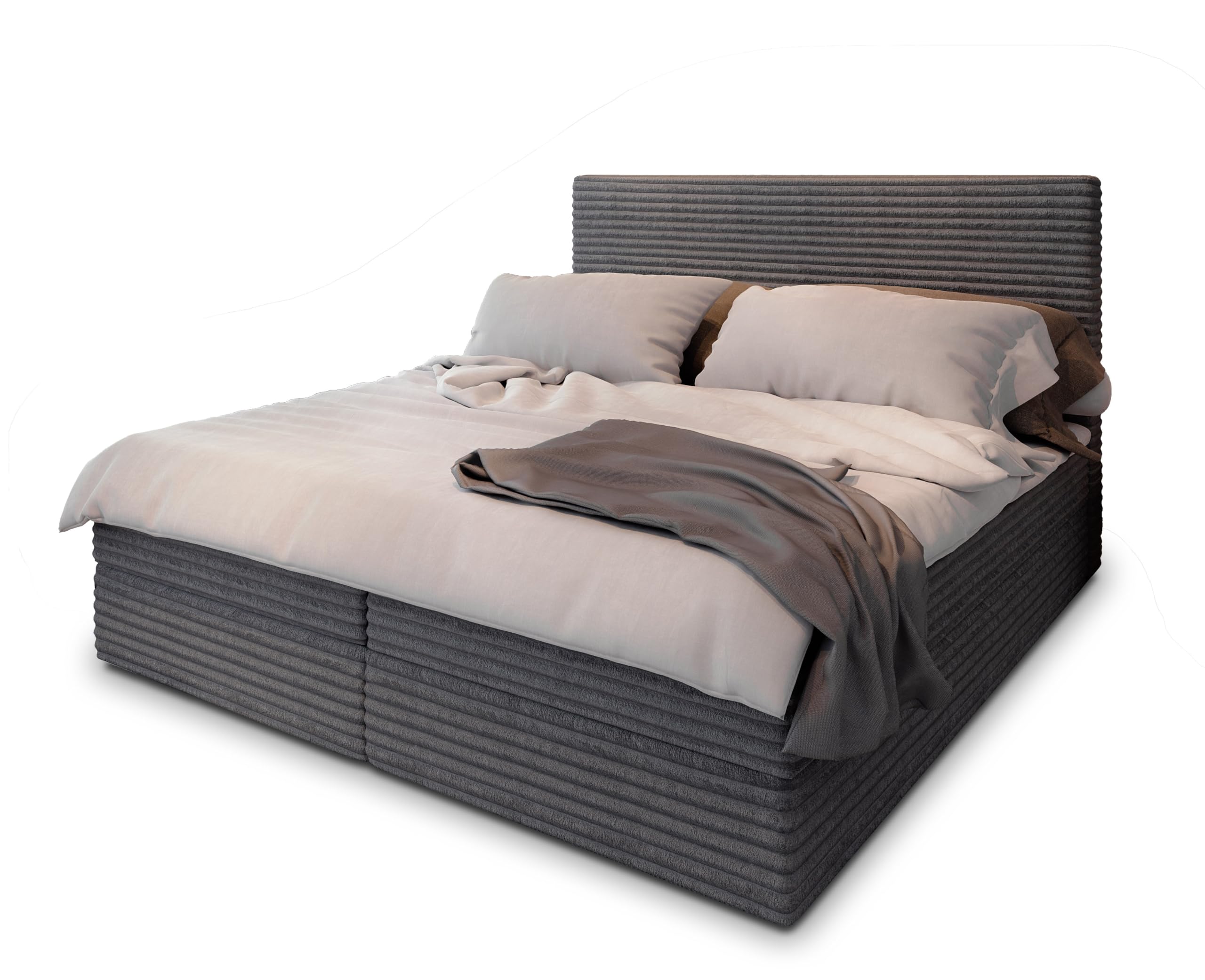Massenso Boxspringbett PISA 140x200 cm Komplett-Set mit Matratze und Topper, Grau