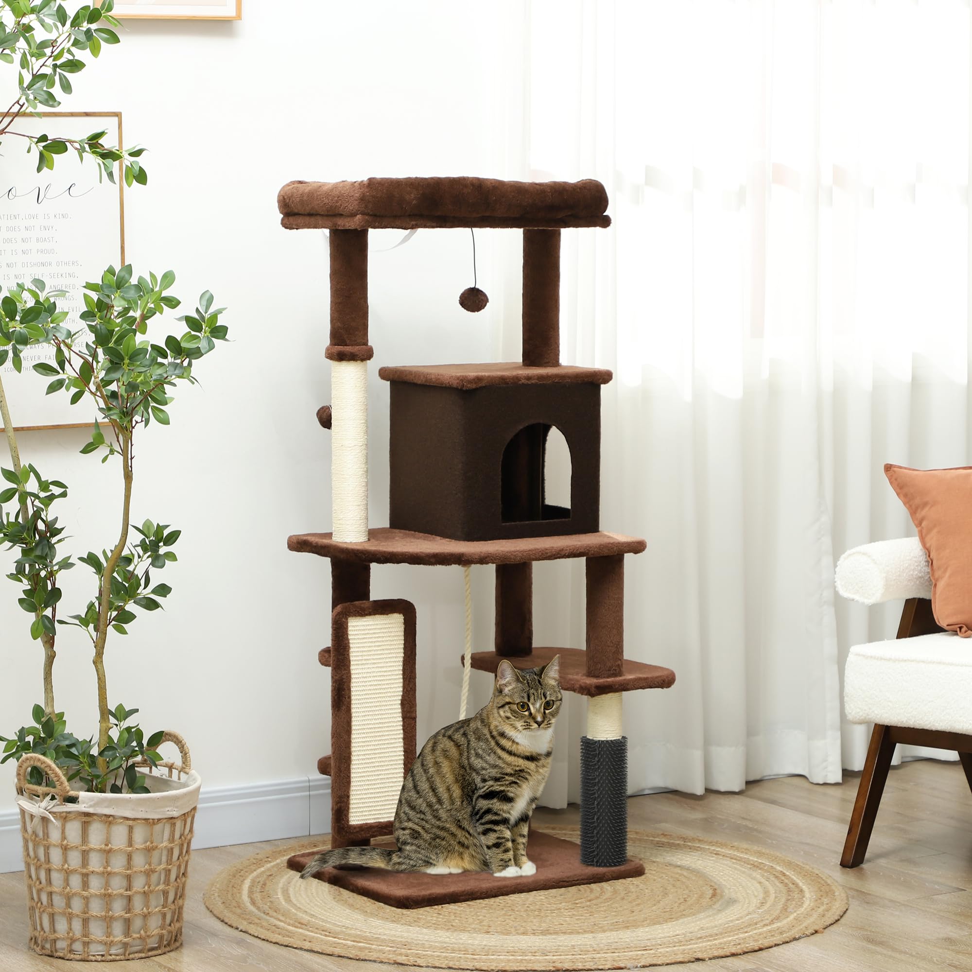PawHut Arbre à griffer 132 cm avec Plateformes Marron