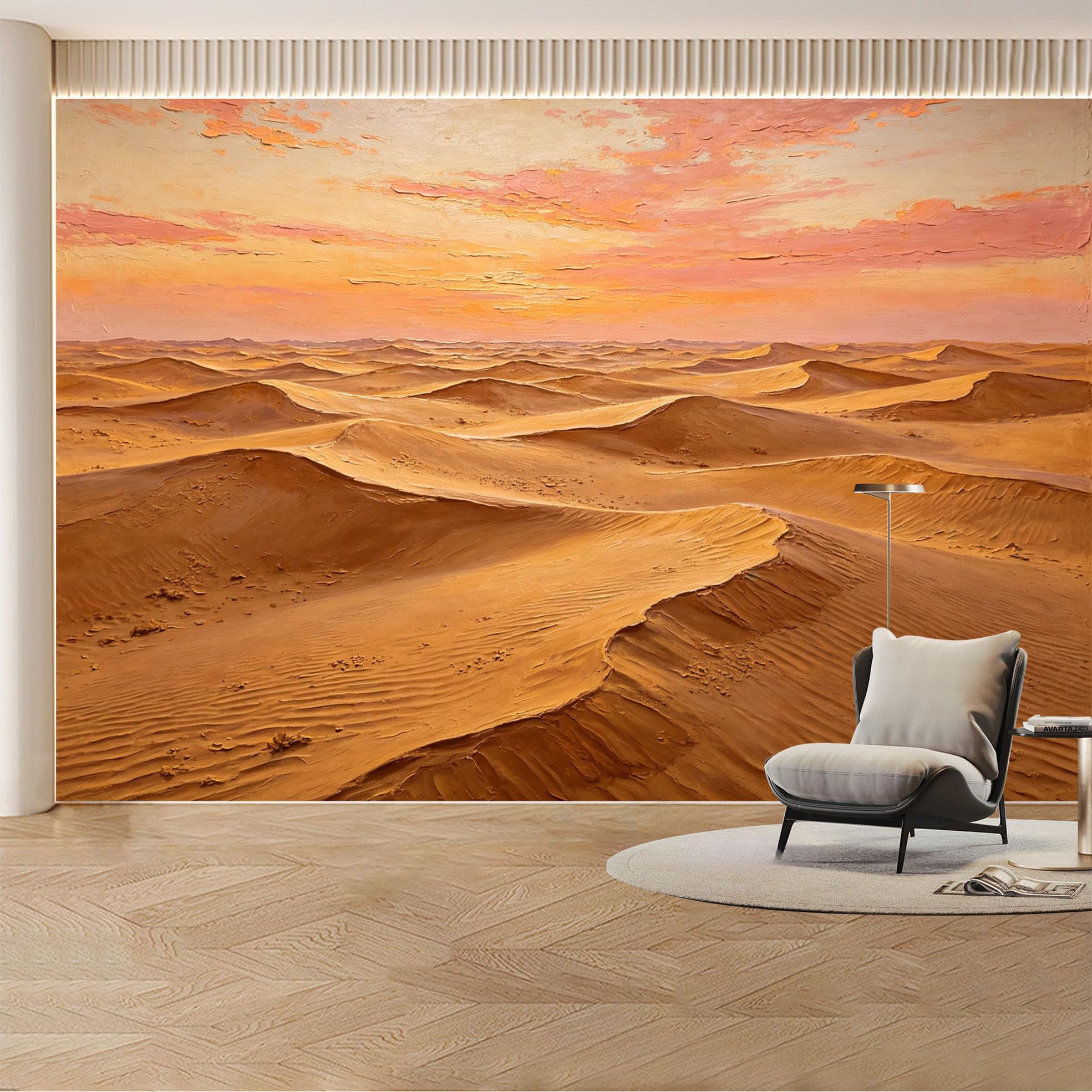 Custom Wall Mural Wallpaper Desert Dunes Landscape Nature 3D Effect Large Wall Art Sunset Minimalist Removable SelfAdhesive Large Photo for Living Room， Bedroom， Office