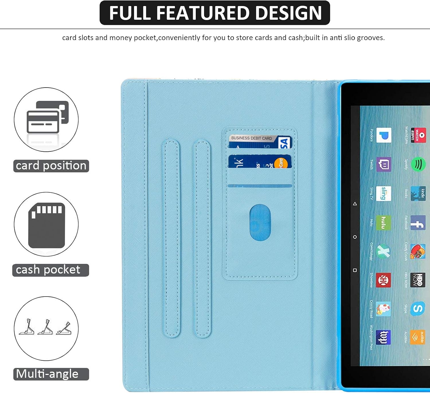Dteck Case for Fire HD 10 (9th/7th/5th Generation, 2019/2017/2015 Release) - Premium Leather Folio Stand Smart Cover with Auto Wake/Sleep for All-New Kindle Fire HD 10.1 inch Tablet, Stylish Cat