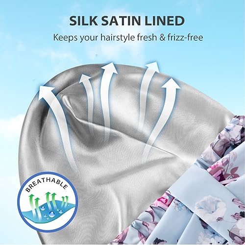 Miniatura 11 de INNELO Gorro de ducha de lujo para mujer, reutilizable, impermeable, doble capa con correa elástica ajustable, gorro de baño grande con forro