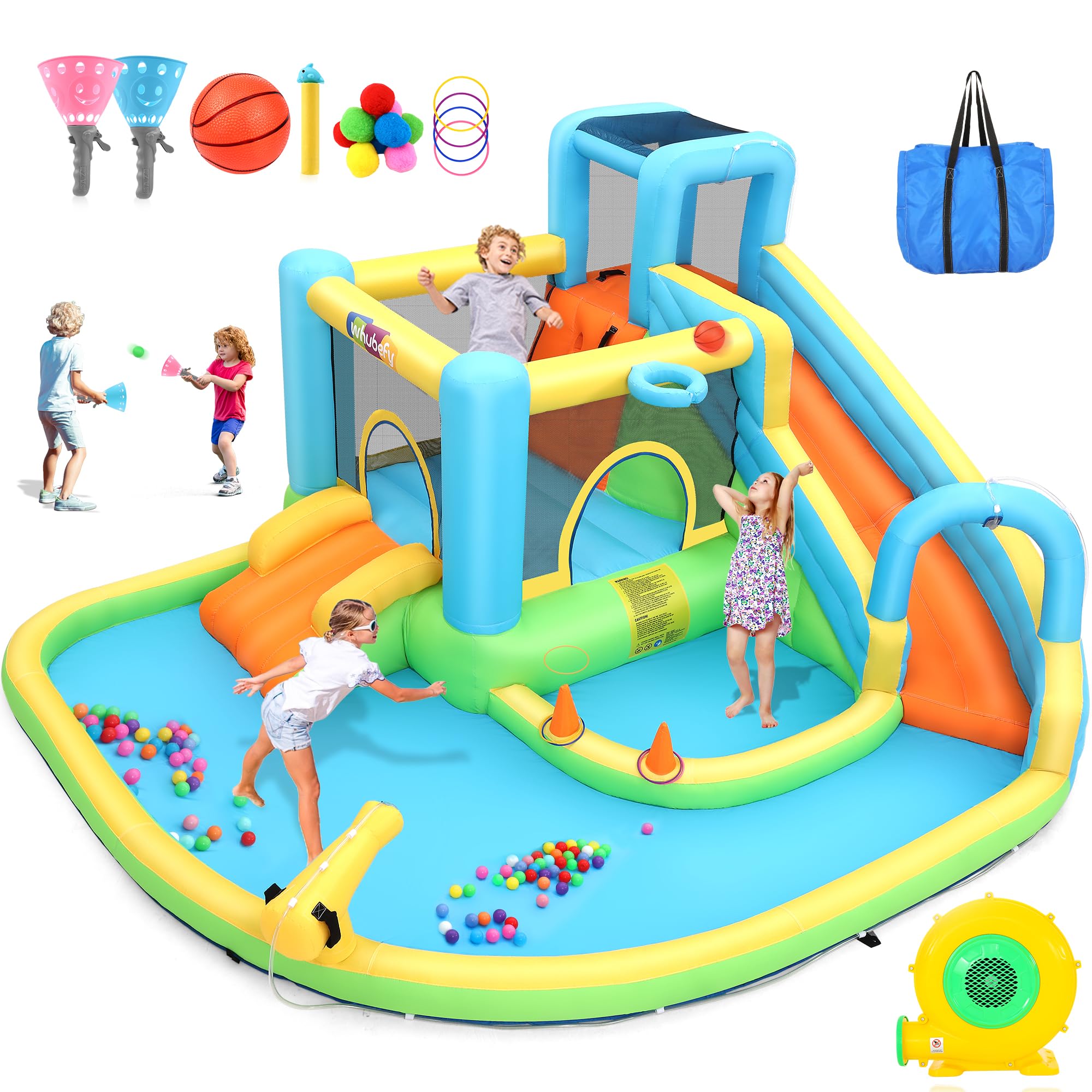 Whubefy 12.8x12ft Inflatable Bounce House for Big Kids, 13 in 1 Bouncy House Jump Castle for Kids 3-6 Indoor Outdoor Wet Dry Water Bounce House Double