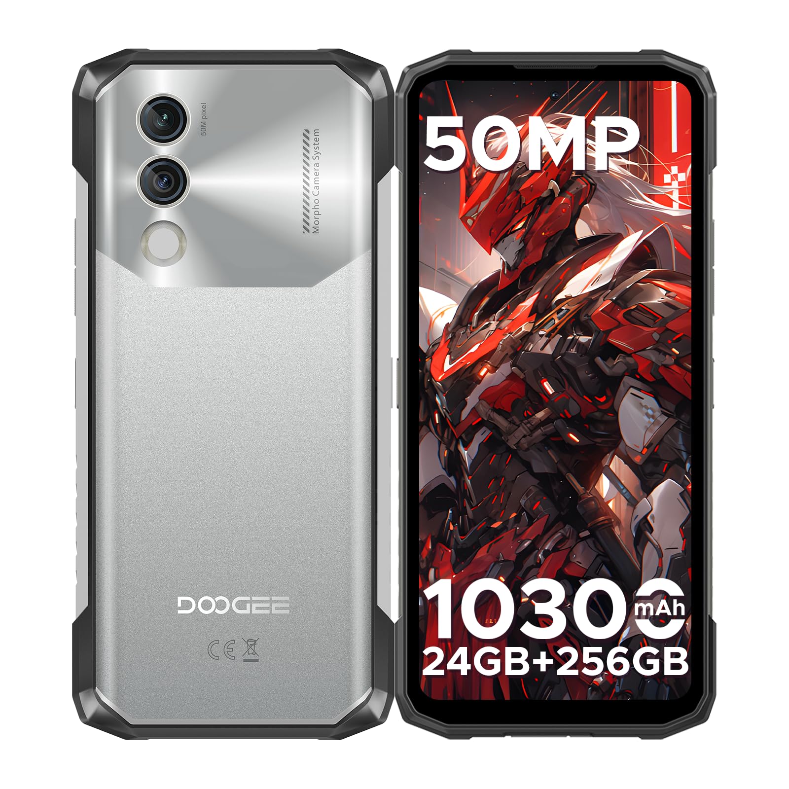 DOOGEE Blade10 Power Outdoor Mobile Phone Without Contract Android 14-10300mAh, 24GB + 256GB/TF 2TB Outdoor Smartphone Waterproof, 50MP AI Camera, 6.6 Inch Construction Site Mobile Phone, Three Card