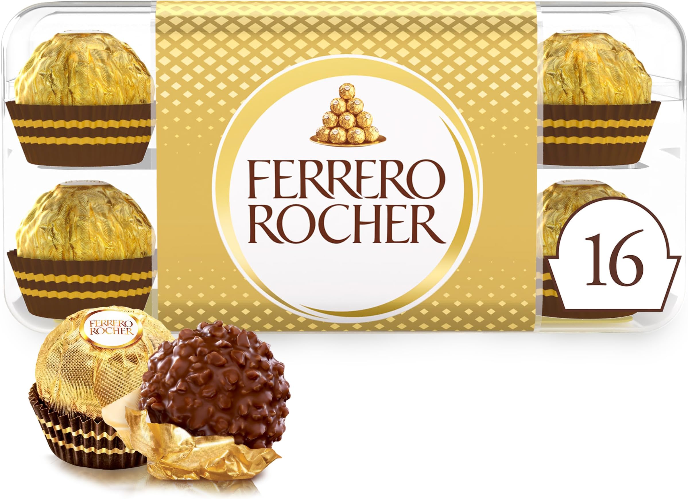 Rocher Chocolate Box, 16 Chocolates, 200g | Hazelnut and Milk Chocolates Gift Box, Great Сelebrations Chocolate Gift