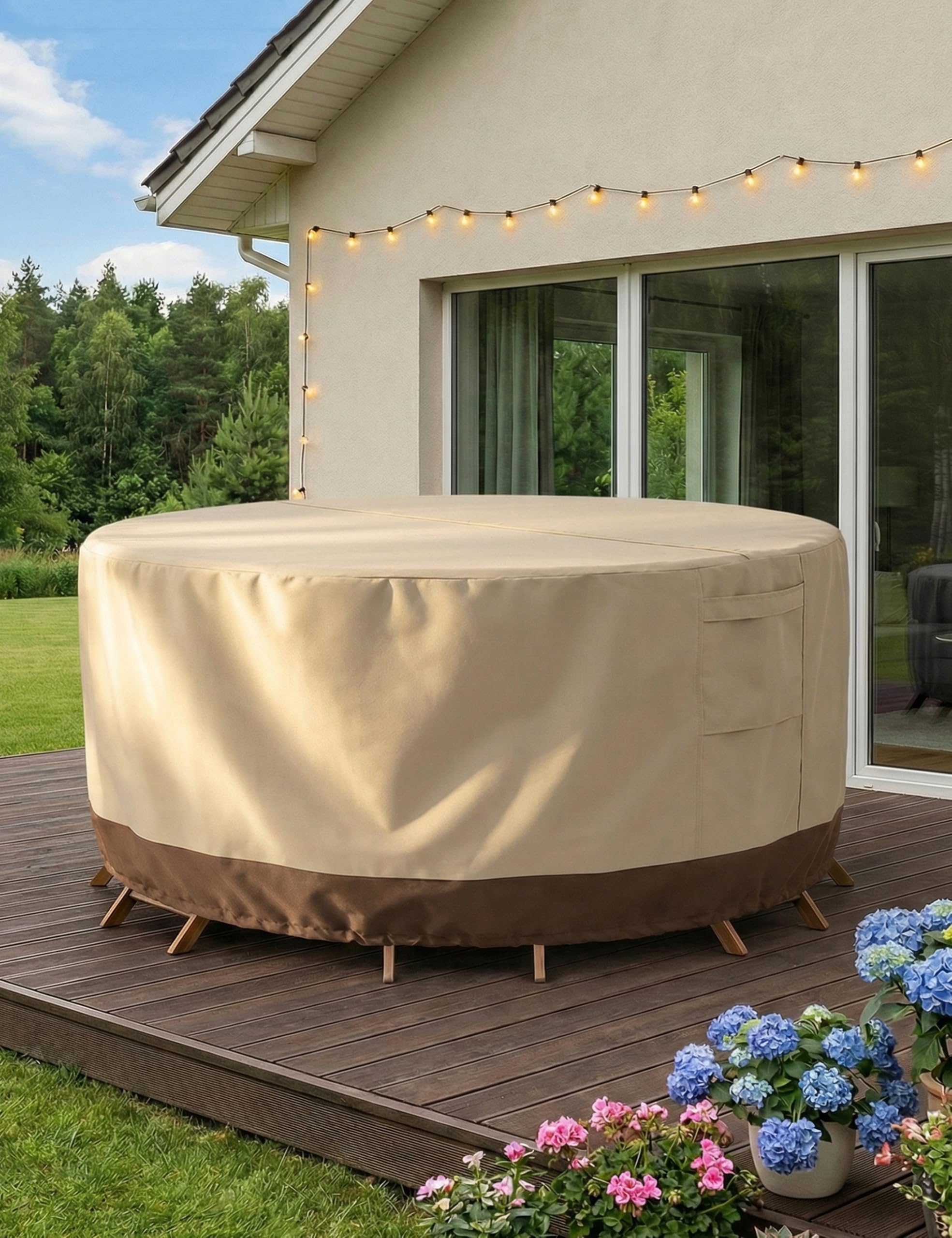 Vailge Coperture rotonde per mobili da patio, 100% impermeabili, per set di mobili da esterno, anti-scolorimento, resistenti ai raggi UV, diametro 243,8 cm, diametro 243,8 cm, beige e marrone
