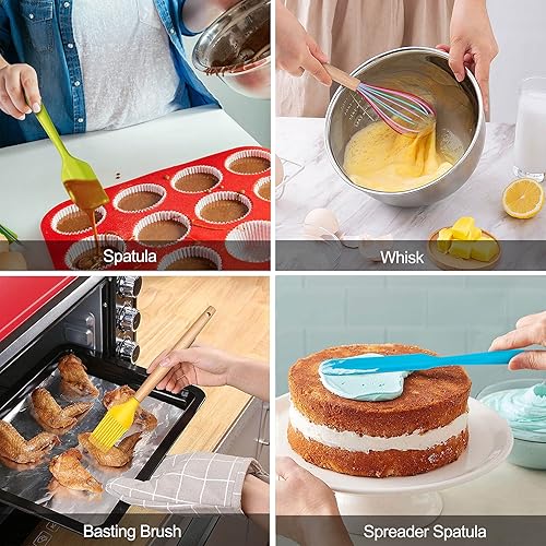 Miniatura 7 de LIANYU Juego de utensilios de cocina de silicona de 15 piezas con soporte, herramientas de cocina con mango de madera, incluye espátula, pinzas,