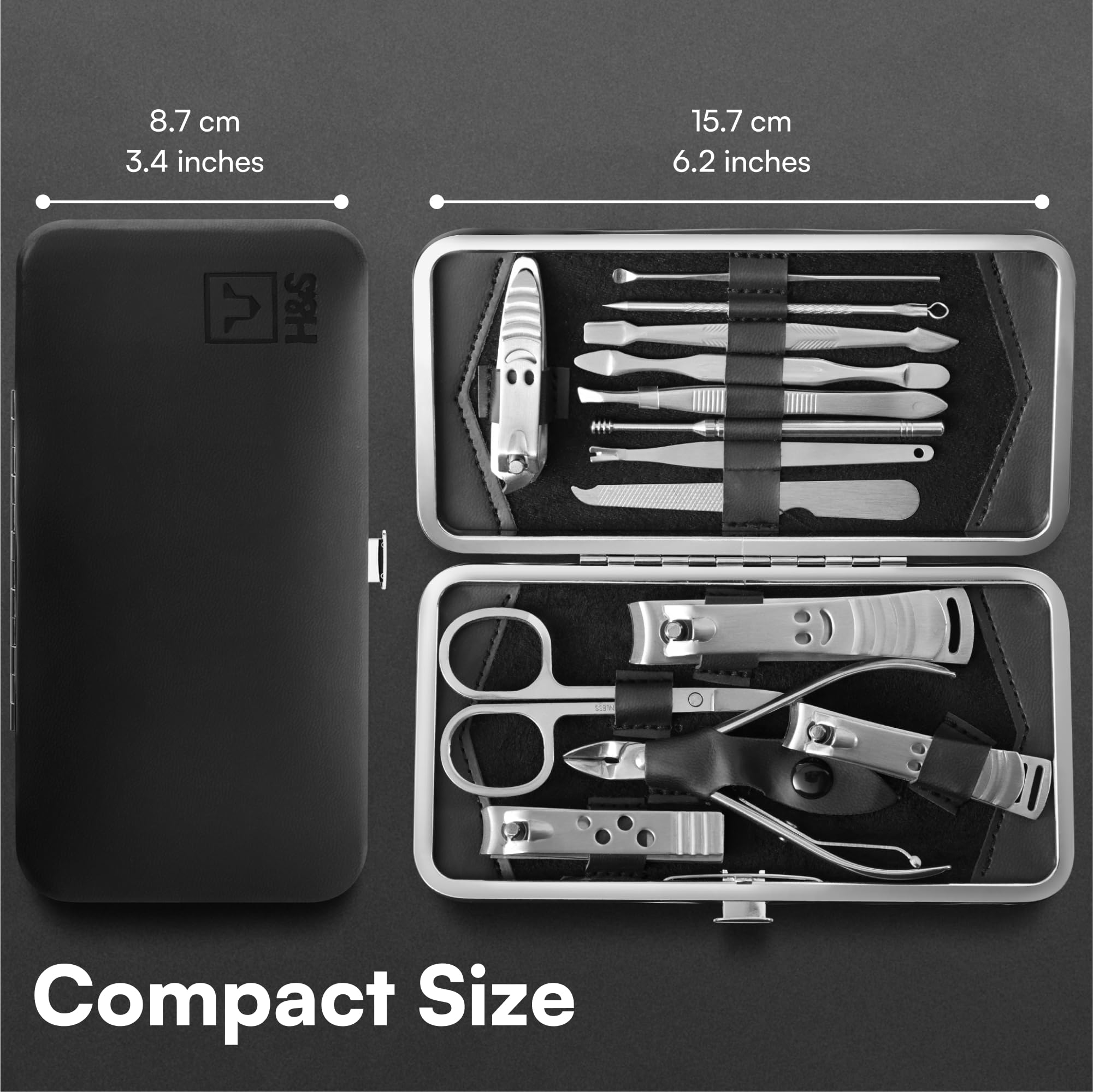 H&S Set Manicure e Pedicure Professionale - Kit Unghie Uomo Donna - Set Pedicure e Kit Manicure Completo - 14 pcs Acciaio Inox - Tagliaunghie Strumenti Unghie Mani Piedi - Include Custodia da Viaggio