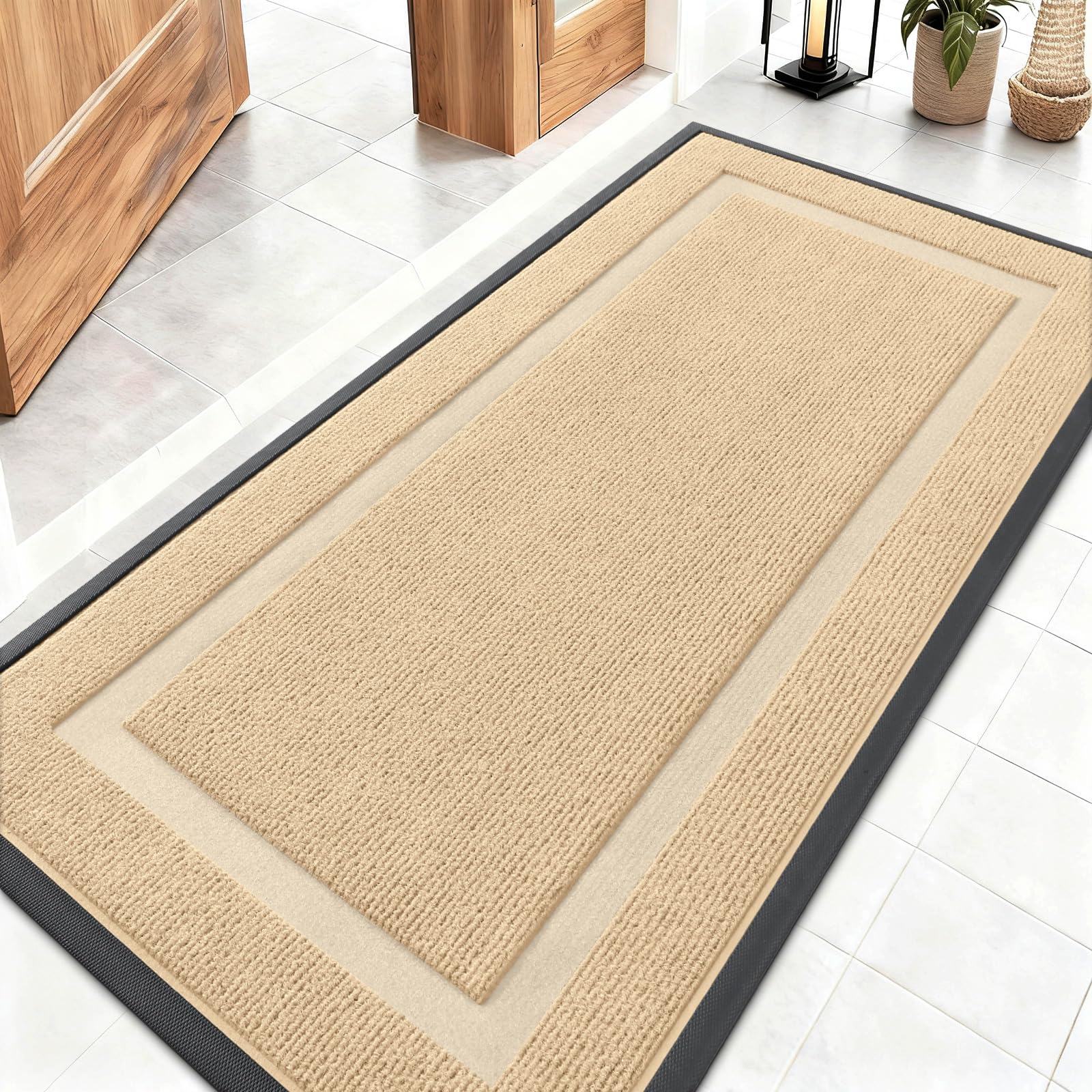 OLANLY Front Door Mat Indoor Outdoor Entrance, Waterproof All-Season, All-Weather Doormat, Sturdy Natural Rubber, Fade Resistant, Low Profile, Easy Clean Patio Porch Entryway Mat, 47x23, Beige