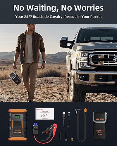 Miniatura 6 de ASPERX Arrancador con compresor de aire, actualización y certezas de seguridad 10L de gasolina8L diésel (casi todos los automóviles) 12V caja de