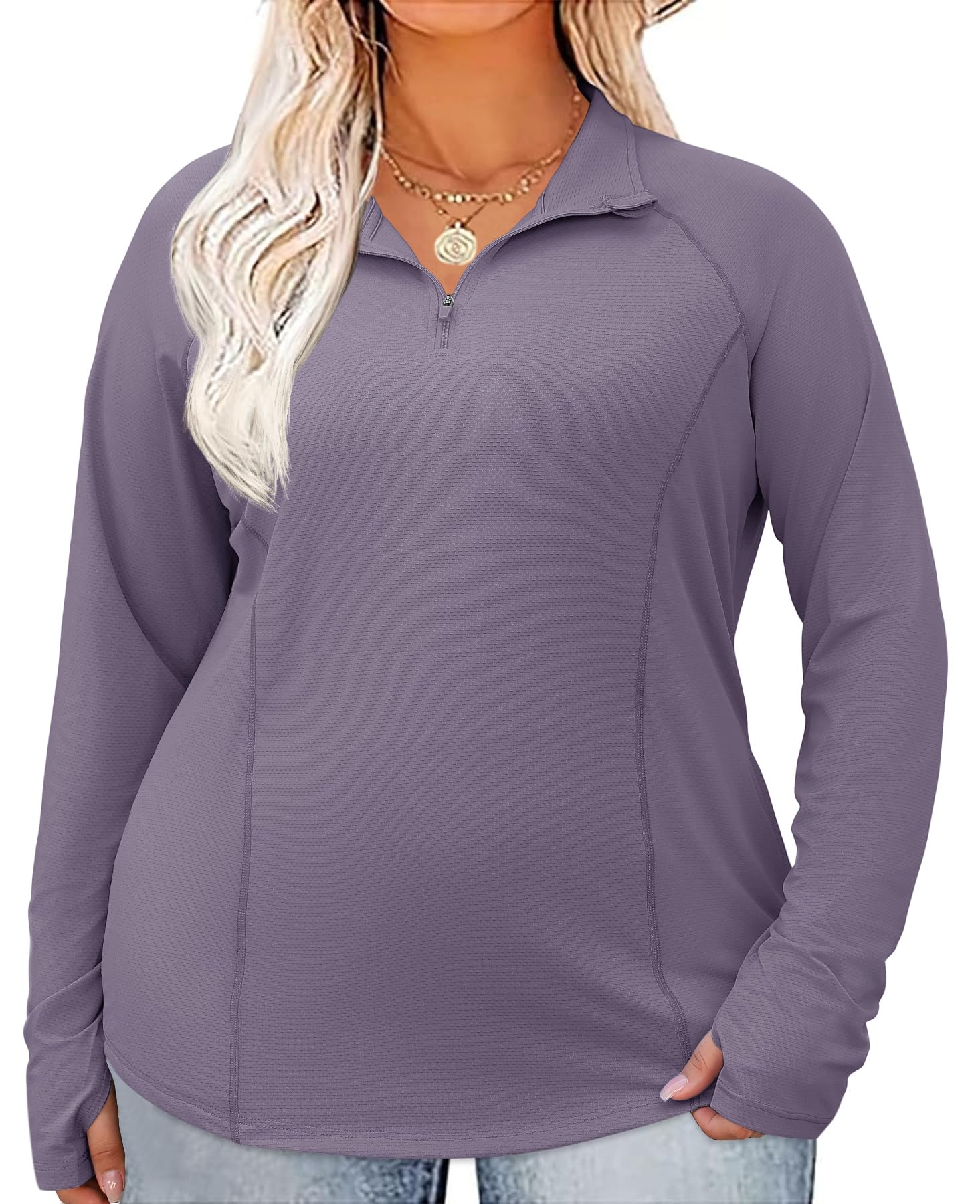 LOMON Womens Plus Size Workout Tops Long Sleeve 1 4 Zip UV Sun Protection Quick Dry Hiking Athletic