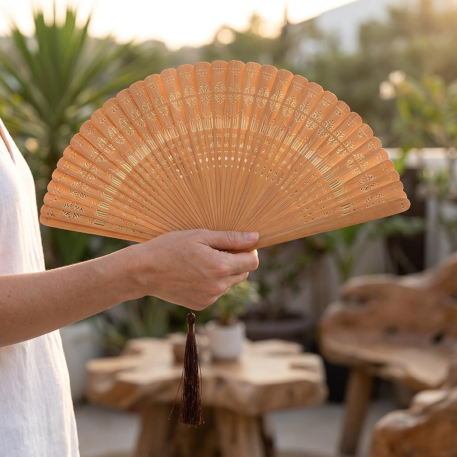 Vintage Folding Hand Fan with Hollow Carving Design, 7-inch Elegant Japanese Folding Fan for Cooling and Nonslip Hold, for Dance Accompaniment and Cultural Fairs