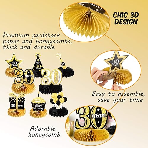 Miniatura 3 de Outus 8 Pieces 30th Birthday Decorations Honeycomb Centerpieces for Women Men Table Toppers 30th Table Decorations for Thirty Years Birthday Party