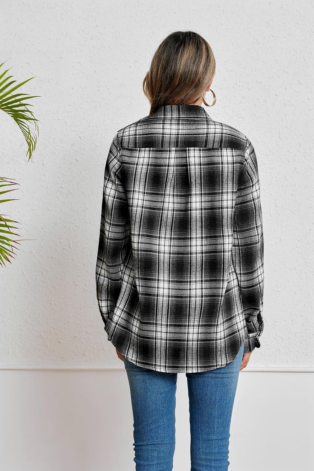 Plaid Shirts for Women Casual Button Down Flannel Shirt Plus Size Roll Up Long Sleeve Checkered Blouse Tops - Image 5