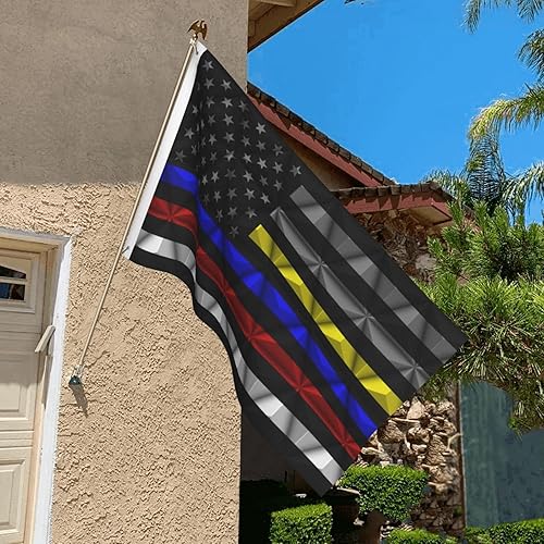 Miniatura 4 de Imeegien Banderas de bandera de doble cara de Estados Unidos de línea fina roja-azul-amarillo de 3 x 5 pies, bandera de decoración al aire libre,