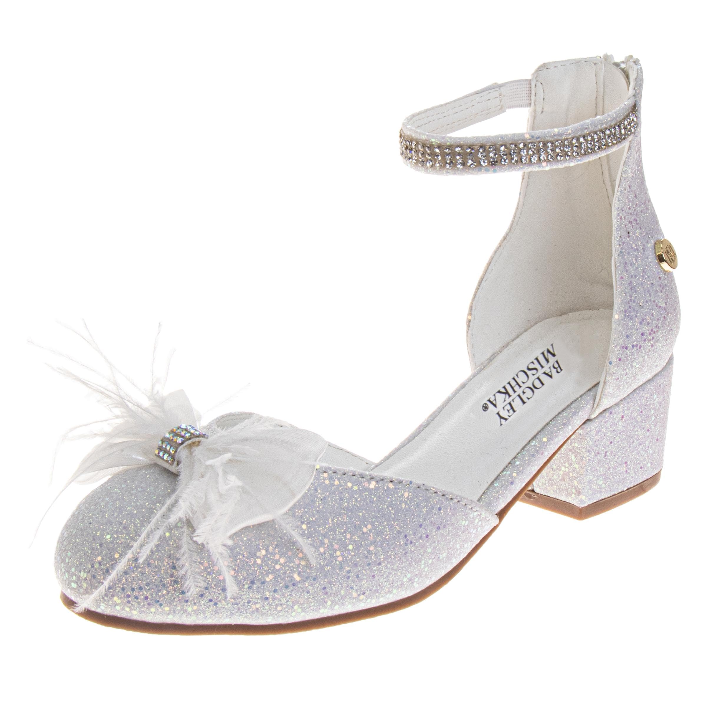 Josmo Girls Rhinestone Glitter Dress Sandal with Low Heel Fancy Sparkly Ankle Strap Sandals for Toddler to Big Kids