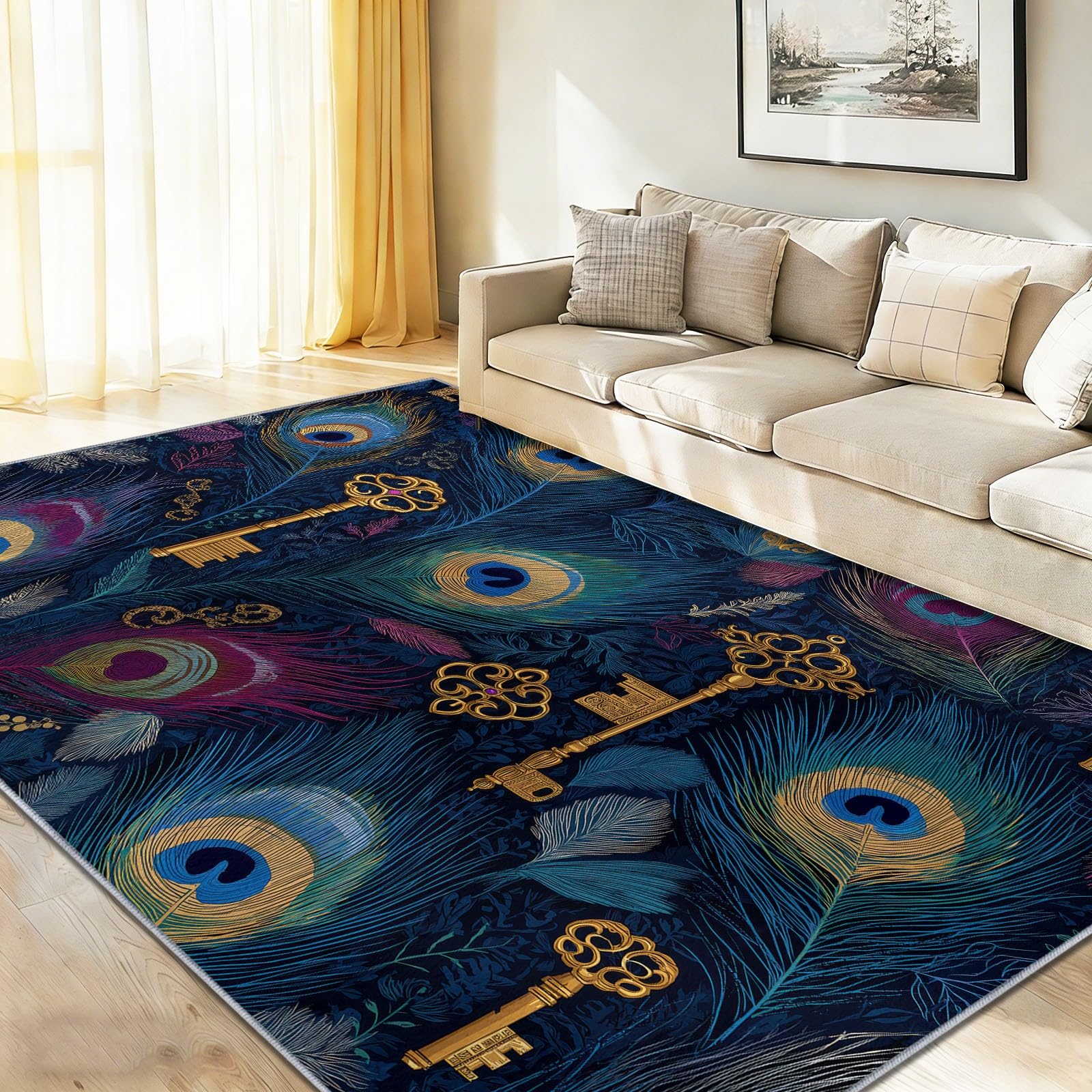 Tapis salon 120 x 180 cm bleu marine antidérapant intérieur chambre