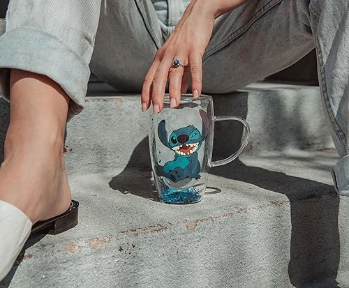 Miniatura 7 de Disney Lilo & Stitch Ohana Means Family - Taza de cristal con confeti | Taza de café grande de 15 onzas para expreso, té