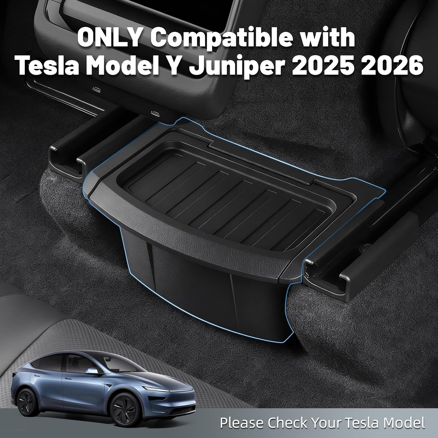 Rear Center Console Organizer for Tesla Model Y Juniper 2025 2026, Backseat Storage Box Under Center Console Trash Can Bins with Anti-Slip Lid Cover, New Model Y Interior Accessories