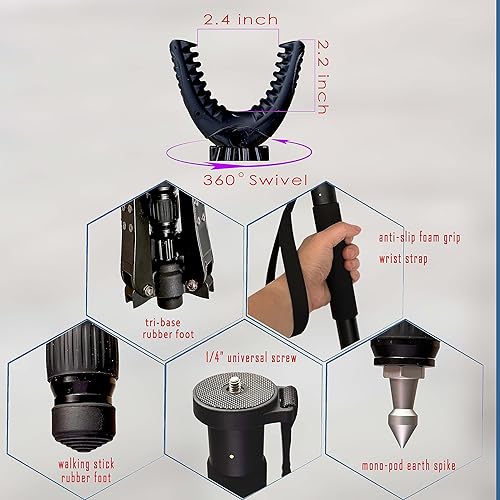 Miniatura 3 de AUSCAMOTEK Rifle Shooting Stick con base Tri-Stand Pistola de aluminio Monopod Descanso Callapable con yugo extraíble