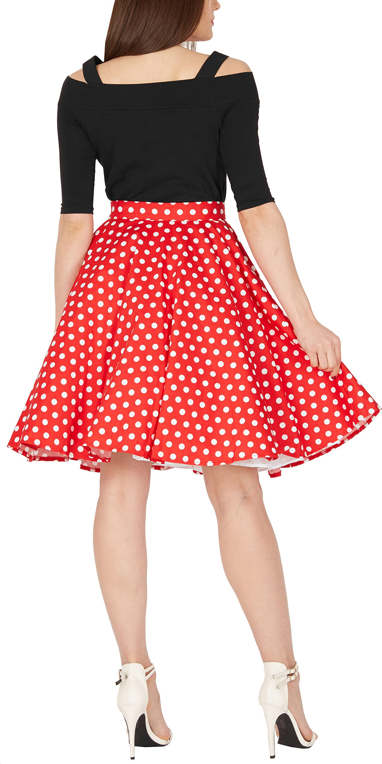 BlackButterfly Damen Swingrock Polka Dots Tellerrock | Gepunktet, Kontrastdruck, Gefüttert, Seitlicher Reißverschluss, Druckknopf, Knielang, Baumwolle, Größen XS-5XL