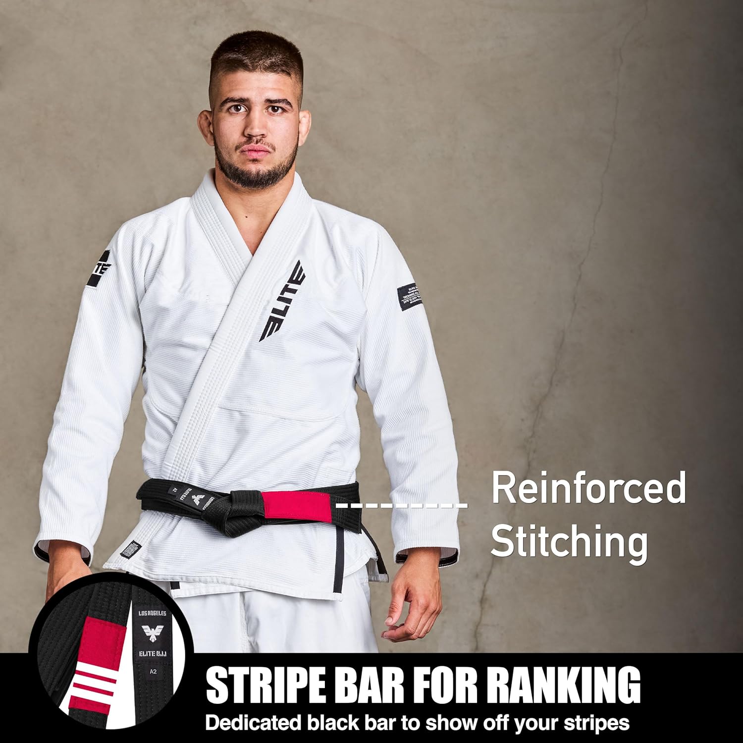 Elite Sports Adults Brazilian Jiu Jitsu Belts for Men & Women,Cotton IBJJF Approved BJJ Belts with Ranking Stripes Sleeve Bar - Image 3