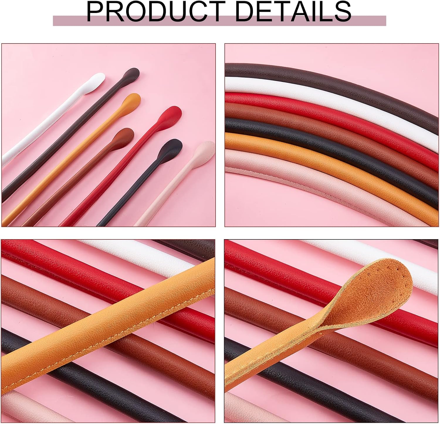 PH PandaHall 14pcs PU Leather Bag Handles 7 Colors Short Handbag Strap Replacement Handles with Ear Shape End Holes for Crocheted Bags Purse Wallet Tote Bag Making Supplies, 16.5"