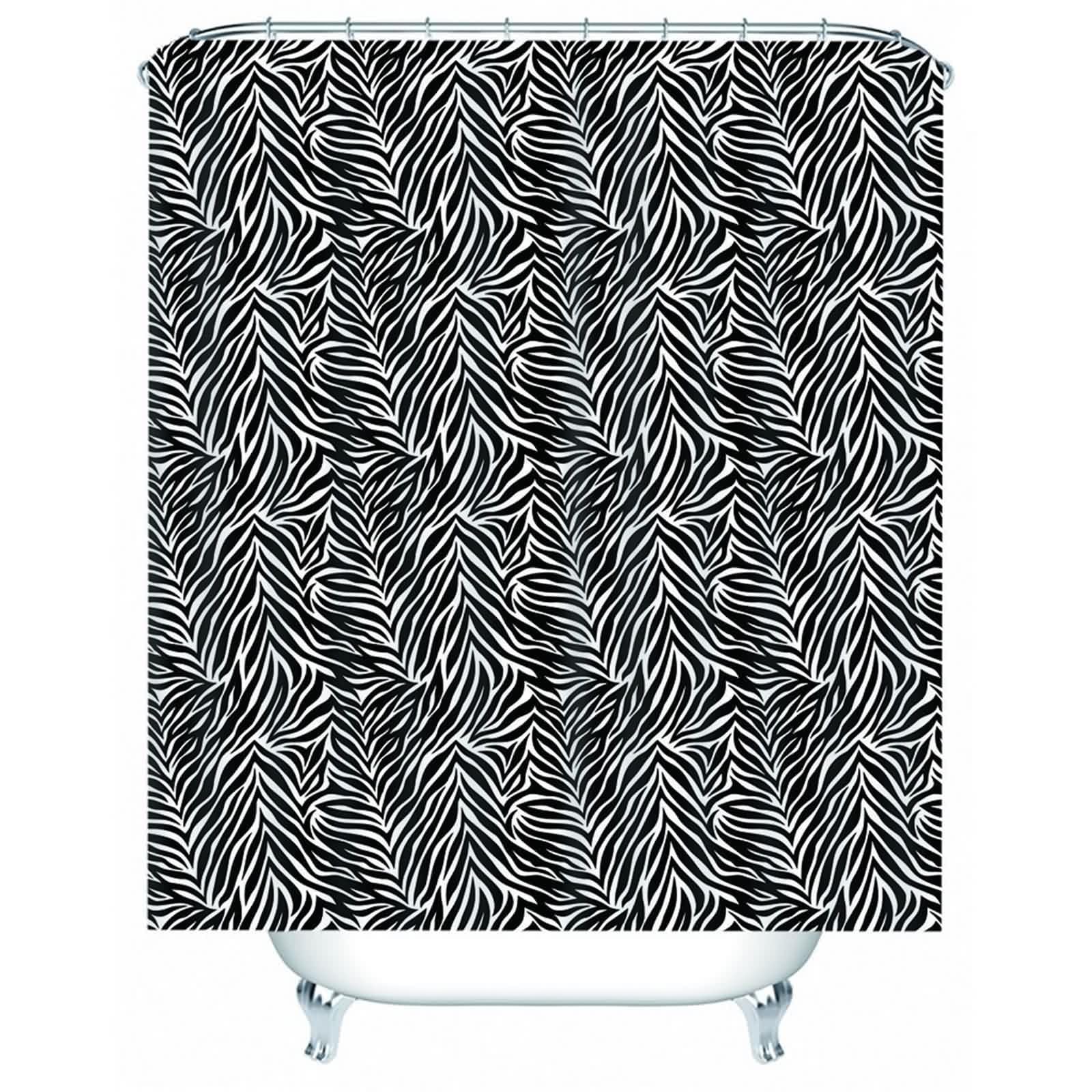 Rideau de douche noir et blanc motif zèbre en polyester lavable pour baignoire