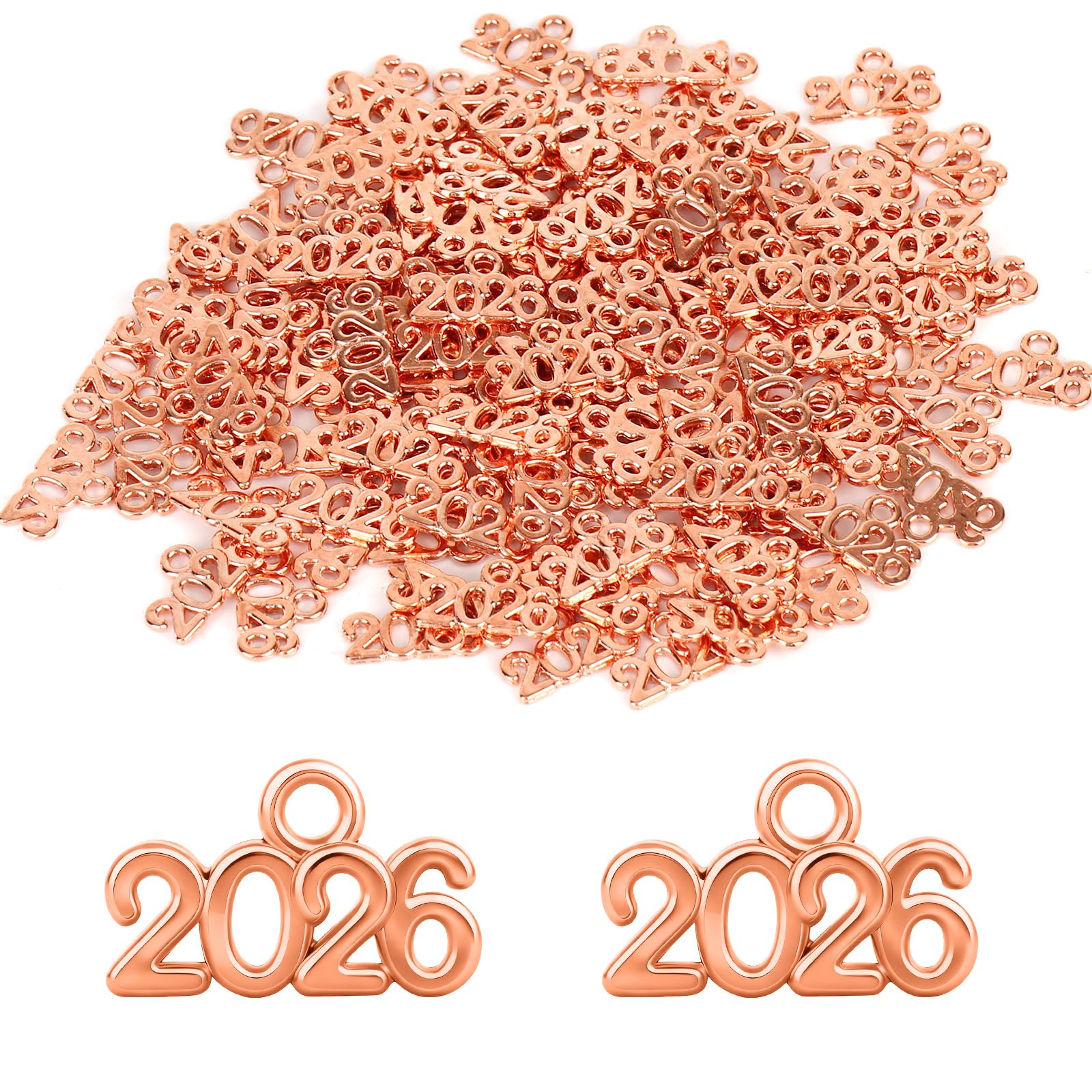 Penitue 120pcs 2026 Charms for Crafts, Zinc Alloy 2026 Year Pendants for Graduation Tassels Decor Gift Accents Keychain Embellishments Jewelry Making and DIY Projects (Rose Gold)