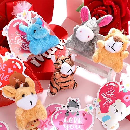 Miniatura 4 de Hanaive Juego de 36 tarjetas de corazón para el día de San Valentín, regalos para niños, con mini animales de peluche y bolsas de organza, juguetes
