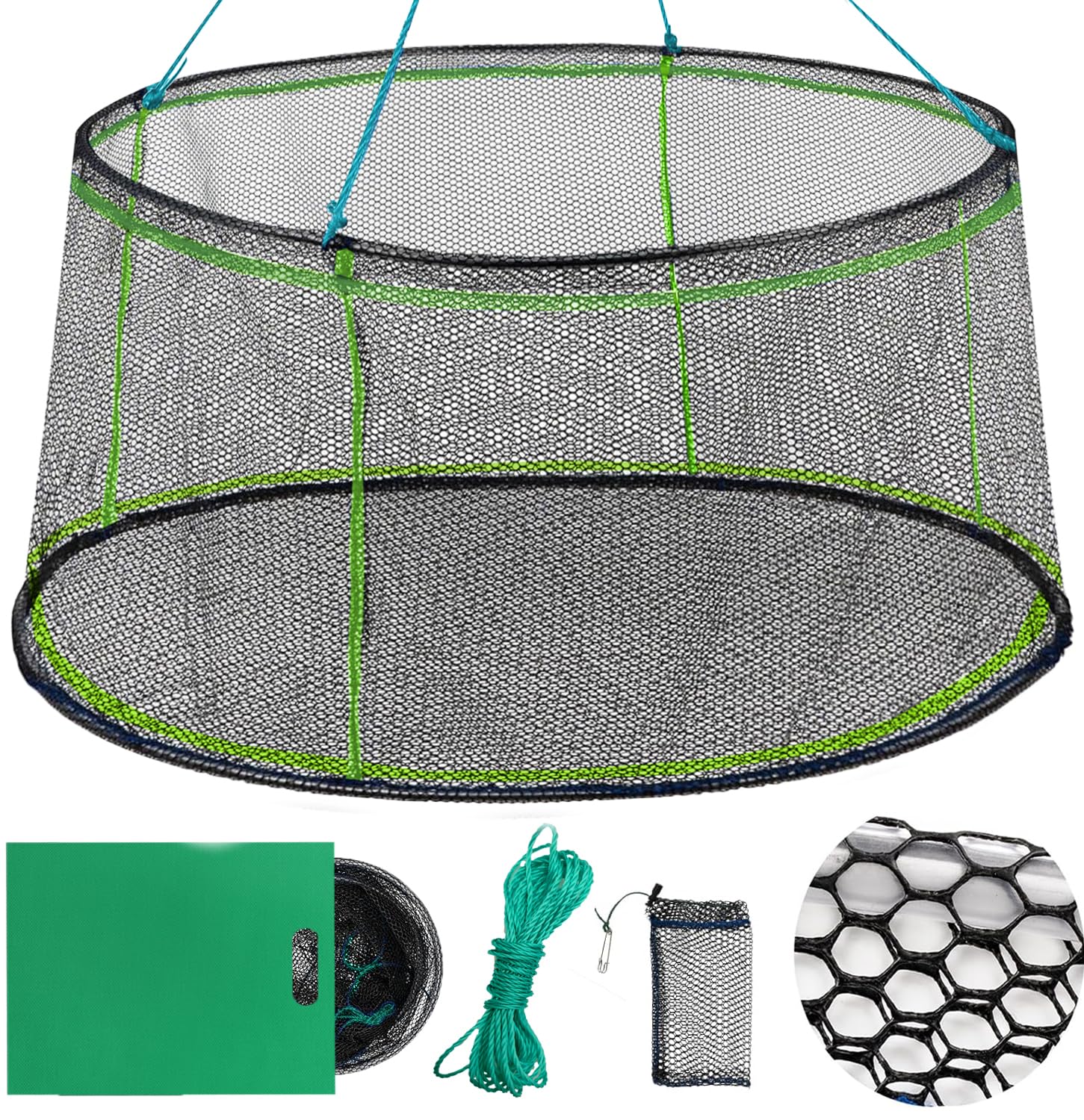 Foldable Fishing Net, Landing Fishing Pier Nets, Drop Net for Pulling Up Fish with Rope, Portable Bridge Fishing Net for Minnows, Crawfish, Shrimp