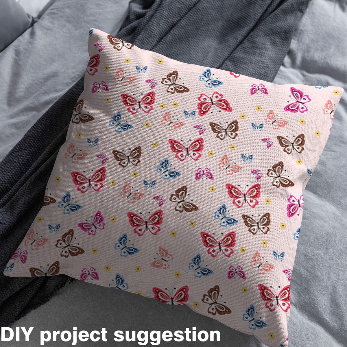 Homewish Estetyczna tkanina z motyli na podwórku romantyczna delikatna pastelowa tkanina flanelowa wzór motyla tkanina tapicerska, nierozciągliwa żółta kwiatowa miękka tkanina dekoracyjna, 3 metry