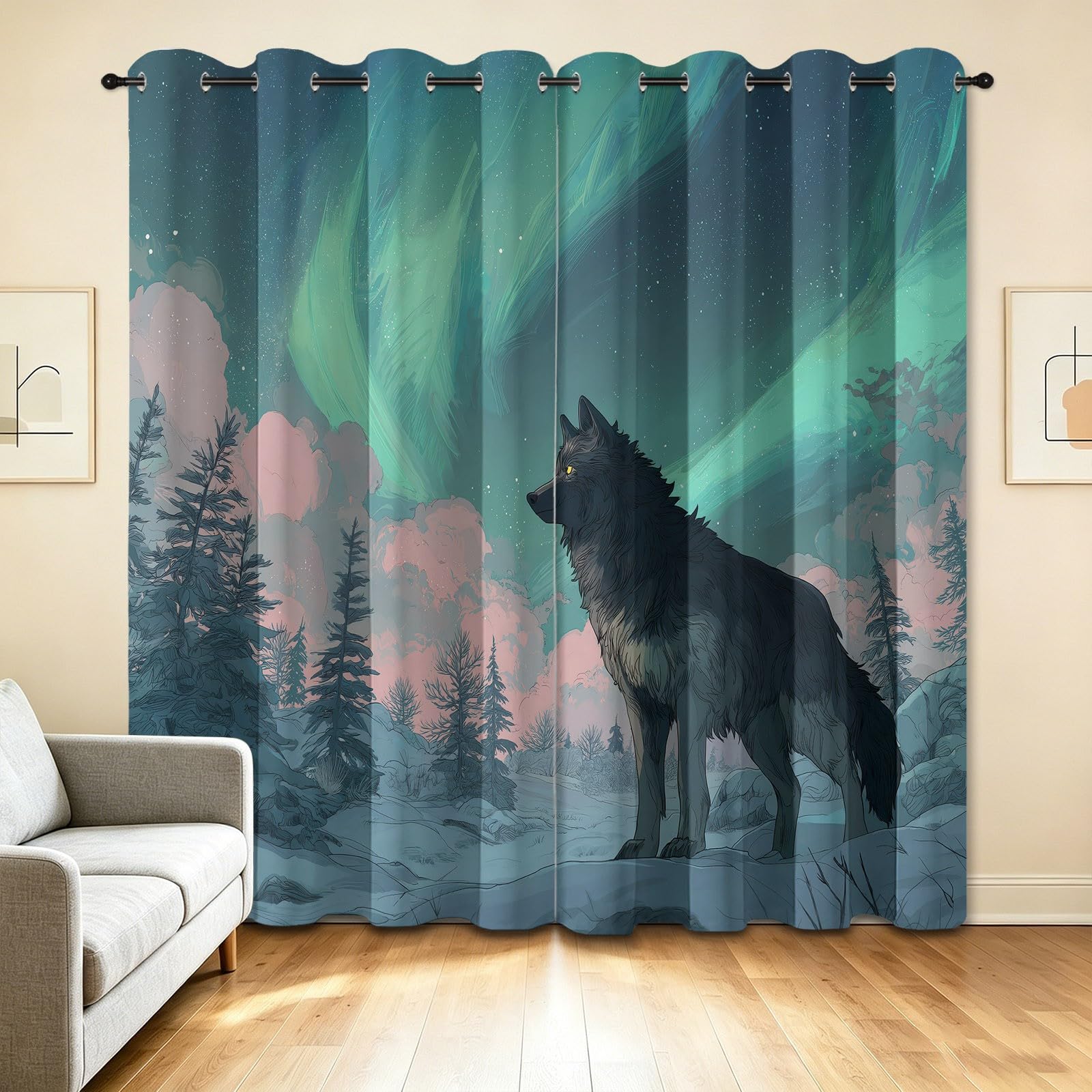 Tier Landschaft Botanisch Vorhänge Blickdicht 225x140 cm (2er Pack)