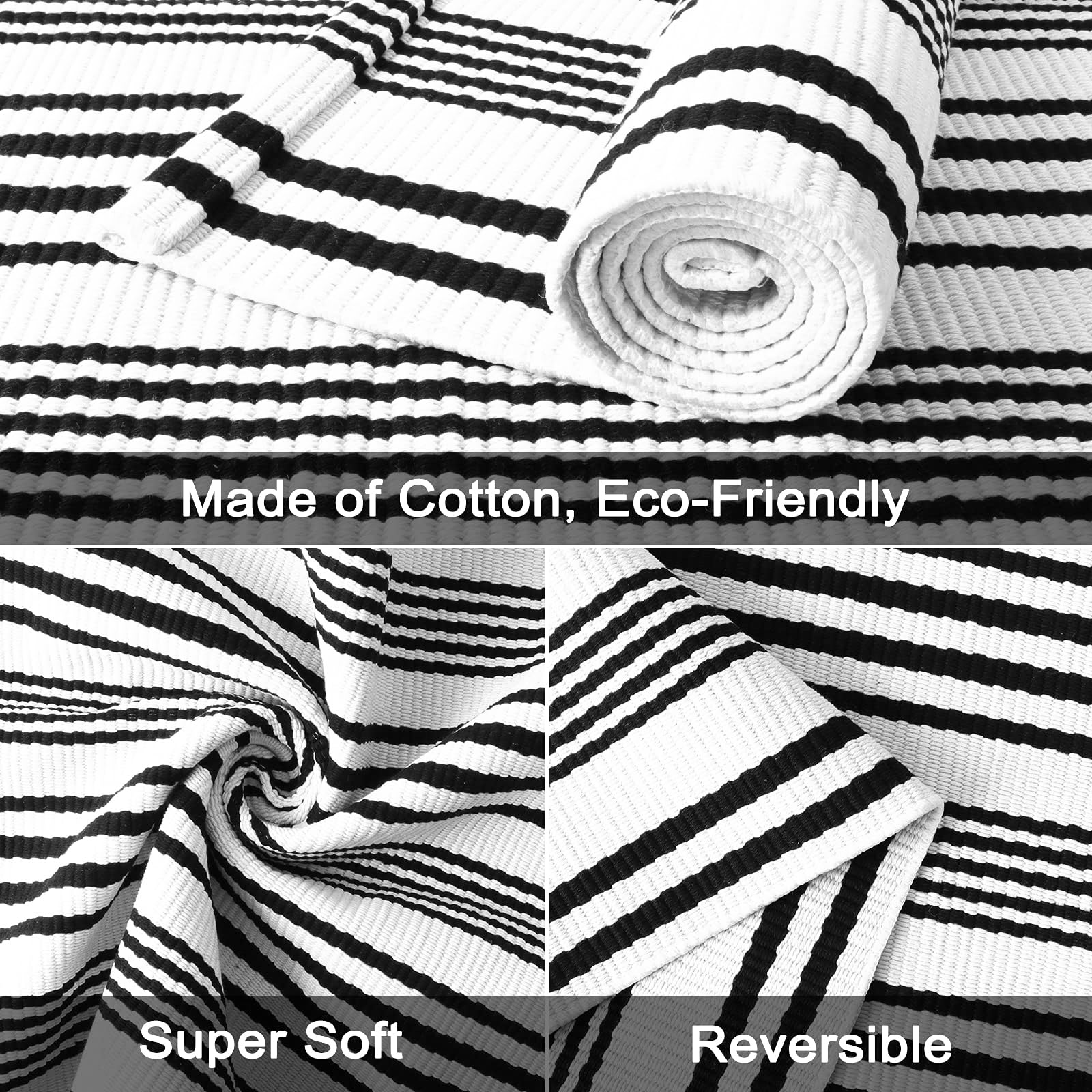 Grand Tapis Réversible Noir Et Blanc 150x240cm - Intérieur/Extérieur - Lavable - Tissé à La Main - Pour Terrasse, Salon, Balcon
