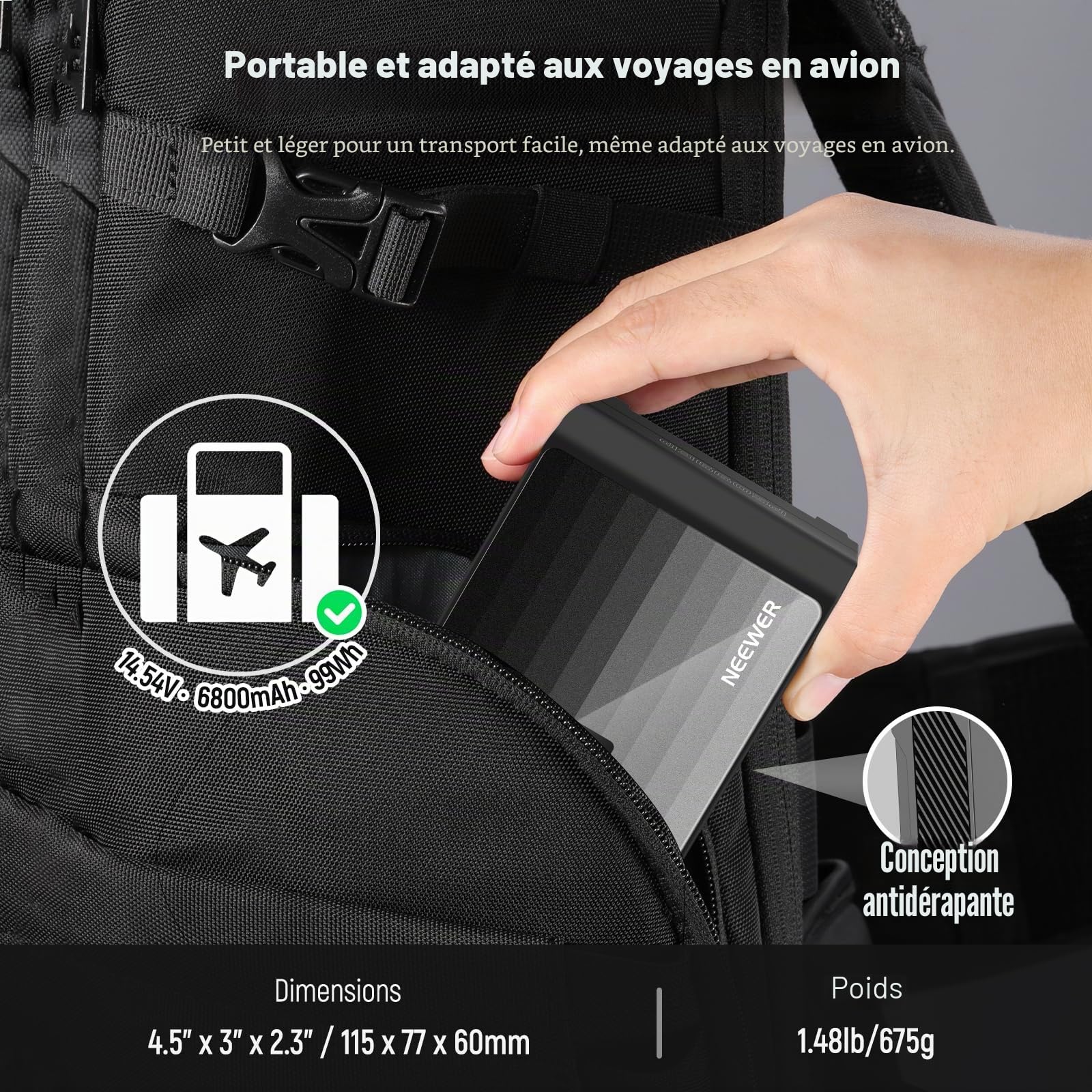 NEEWER Batterie Mini V Mount PS099EP, 6800 mAh, 99 Wh, 14,5 V, avec Charge Rapide PD de 100 W, Double USB C/D Tap/BP/USB A/Dual Ports DC, écran OLED, Compatible avec caméra BMPCC 4K 6K
