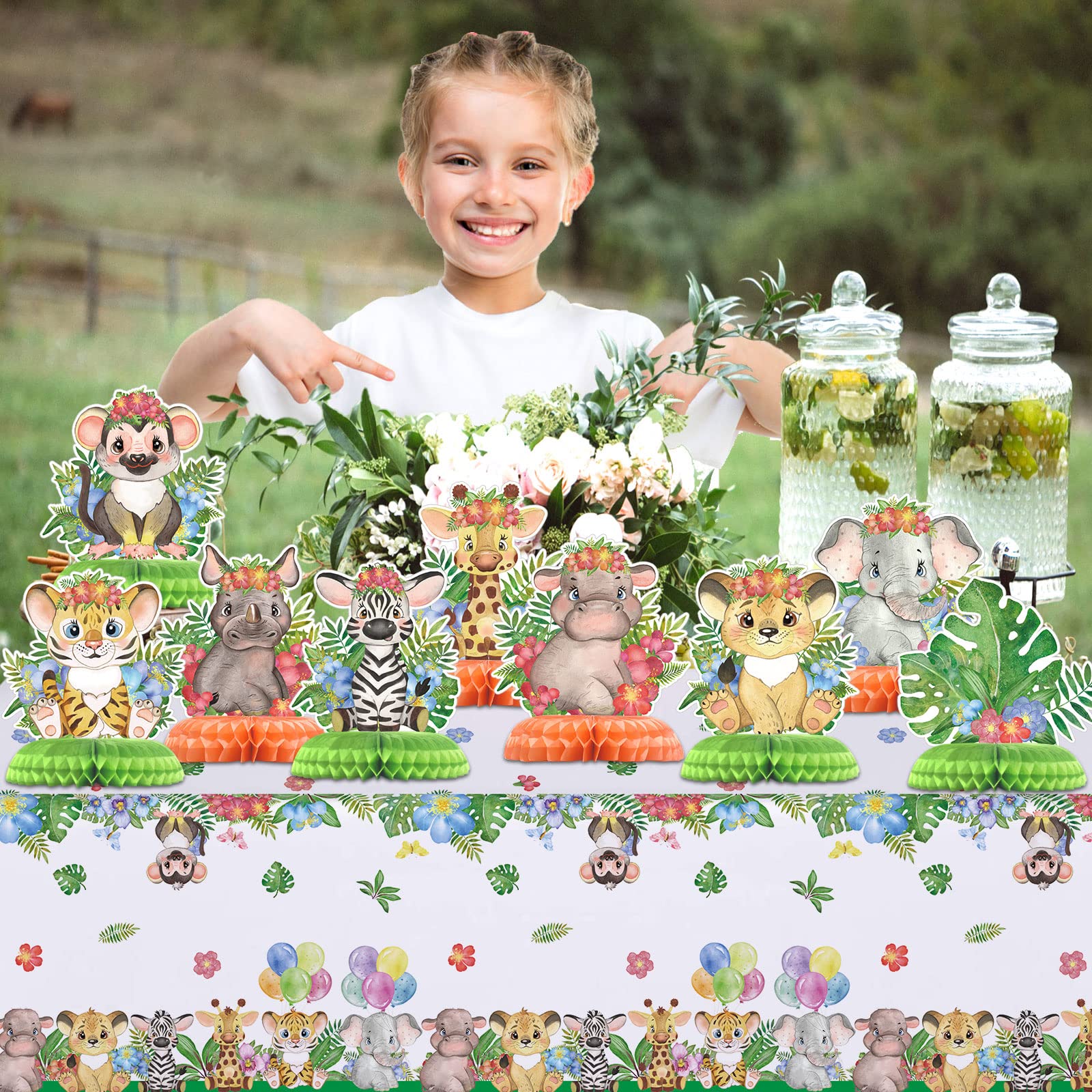 9 Pcs Jungle Animals Honeycomb Centerpieces – 3D Table Toppers For Baby Shower, Birthday, Safari Theme Party - View #10