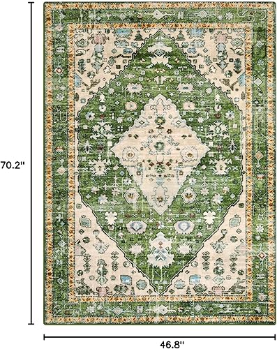 Miniatura 576 de Lahome Tapete tribal bohemio, pequeño, suave, antideslizante, lavable, de pelo corto, para piso en puerta, interior, entrada, baño, silla, Verde