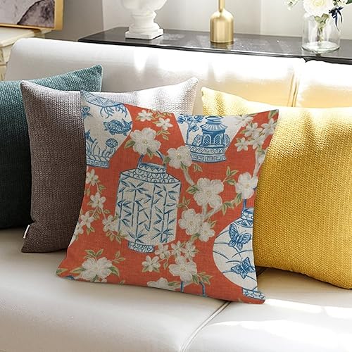 Miniatura 5 de Funda de almohada con tarro de jengibre, de inspiración asiática, funda de cojín con tarro de jengibre azul, chinoiserie, 16 x 16 pulgadas, funda de