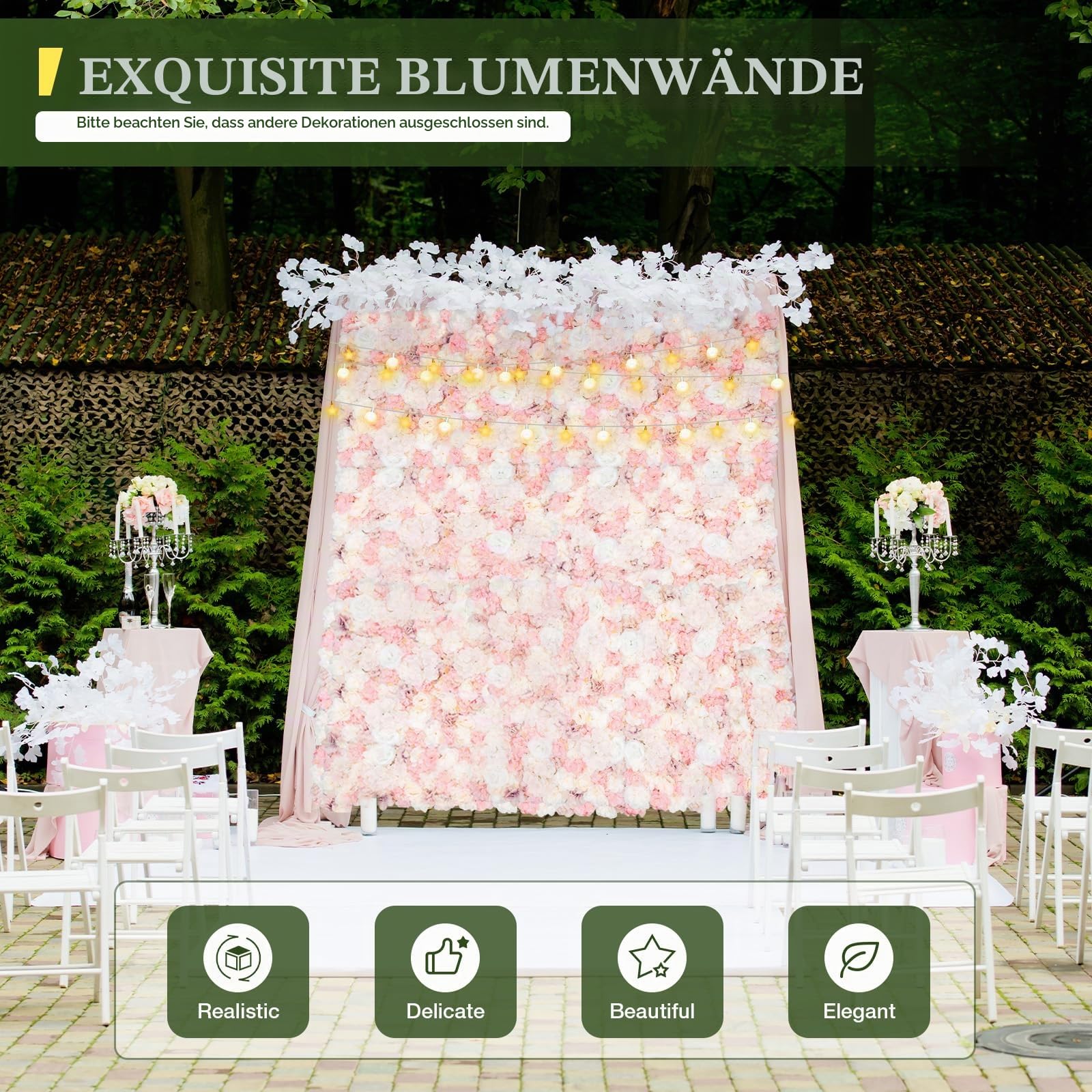 12 Stück 40x60 cm DIY Künstliche Blumen-Wandpaneel Set, Blume Wand Panel Dekorative Kunstblumen-Wandmatte, 3D Seiden Blumenwand Blumen Wanddekoration für Party Hochzeit Hintergrund (Rosa)