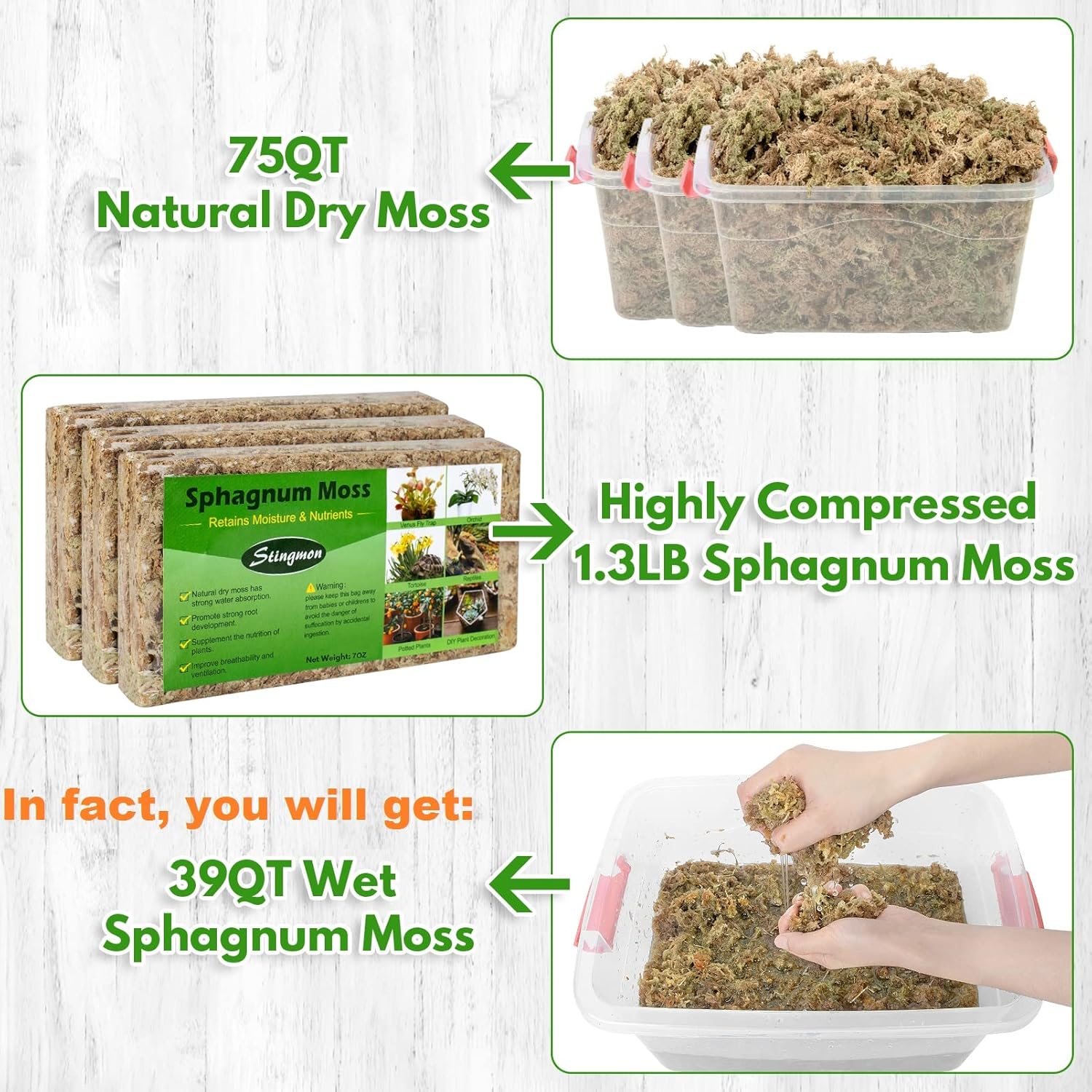 1.3LBS Premium Sphagnum Moss Orchid Potting Mix, 25QT Natural Peat Moss for Plants, Long Fiber Plant Growing Medium for Orchid Repotting Carnivorous Succulents Gardening Plants & Reptiles